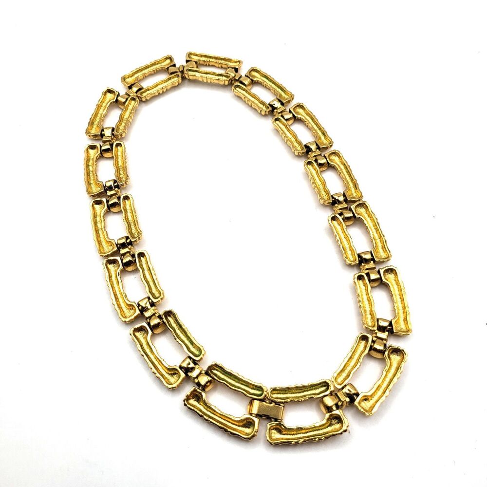 Vintage 80s Goldtone Bamboo Textured 15" Choker Necklace - Picture 2 of 3